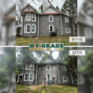 Hy-Grade Steel Roofing - From asphalt to black Steel roof - Before and after