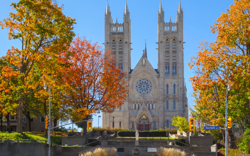 Steel roofing in Guelph, Ontario. Guelph landmark - Lady Immaculate Church. Steel and metal roofing Guelph